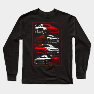 JDM cars on red Long Sleeve T-Shirt